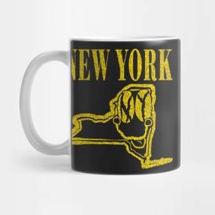 New York Grunge Smiling Face Black Background Mug